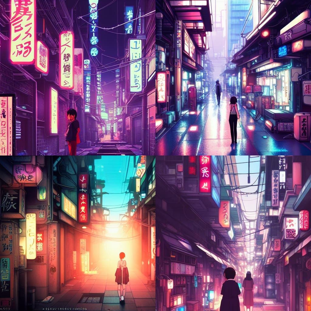 Cyberpunk Japan Alley Market Inspired by Studio Ghibli