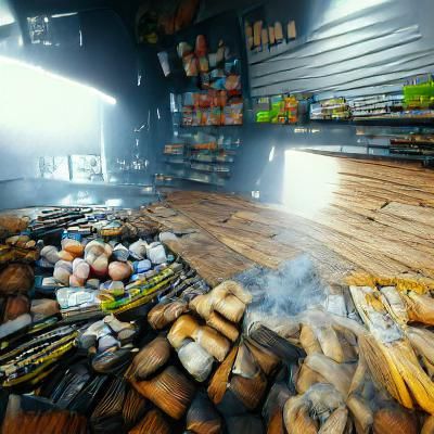 Hyperrealistic Burning Shop in 3D