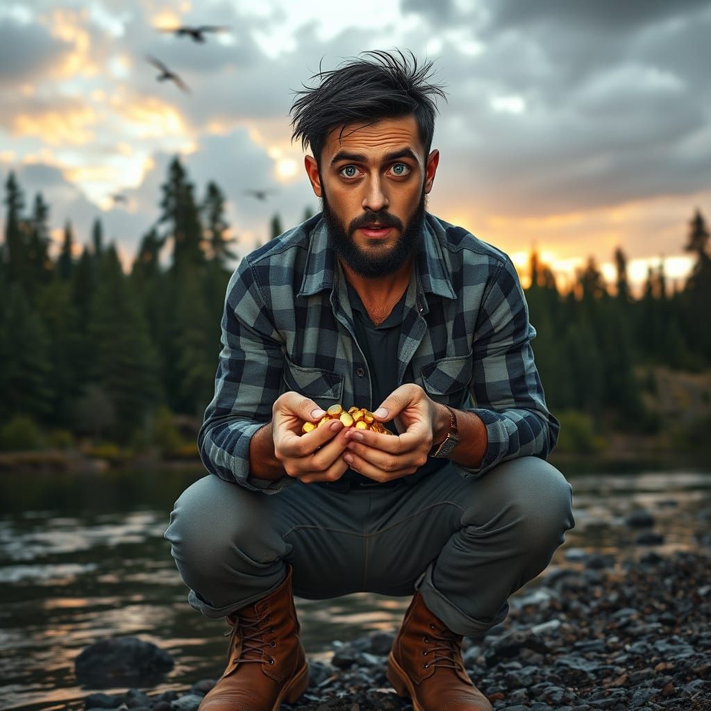 Surprised Man Finds Gold Nuggets by River