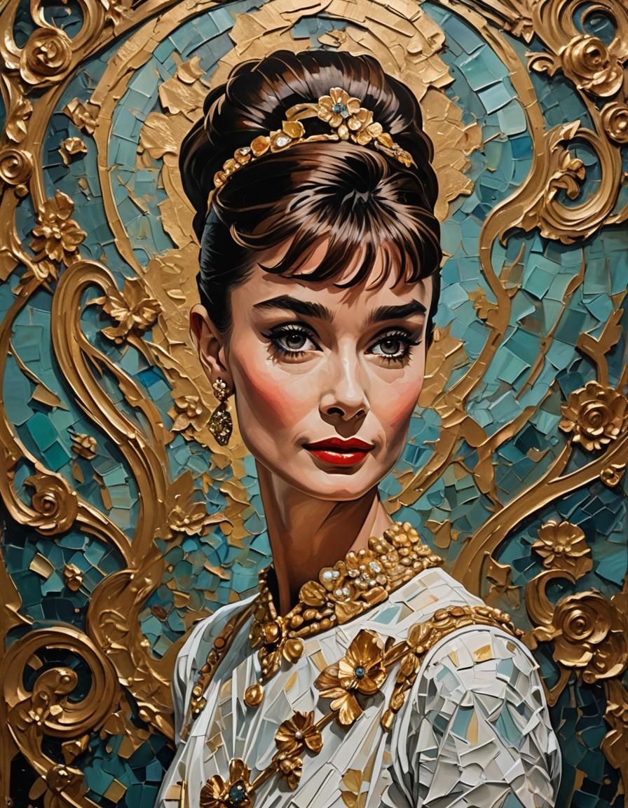 Audrey Hepburn Impasto Painting in Art Nouveau Style