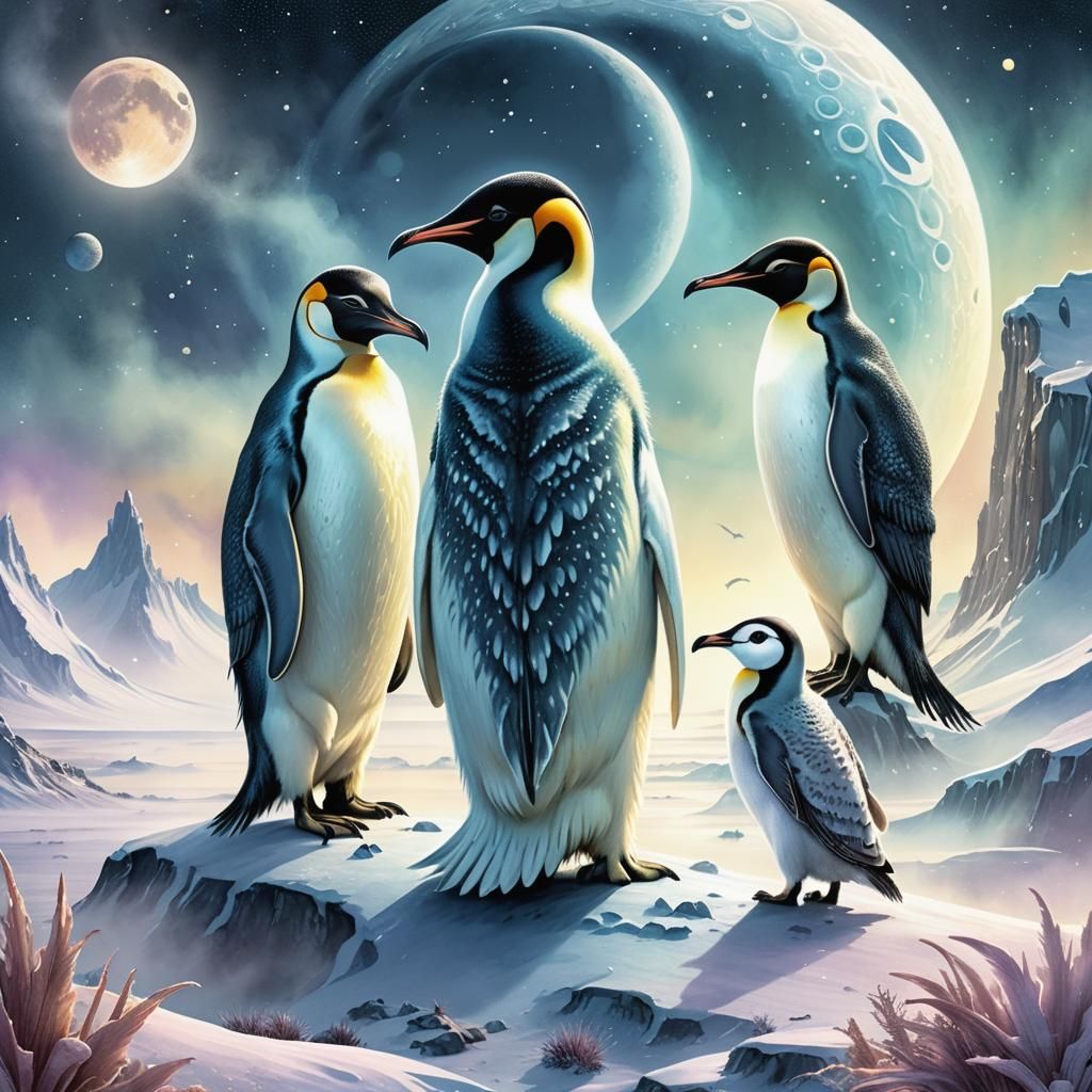 Dragon-like Aliens on Exoplanet in Watercolor Style