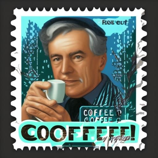 Coffee Mug as Vintage Postage Stamp