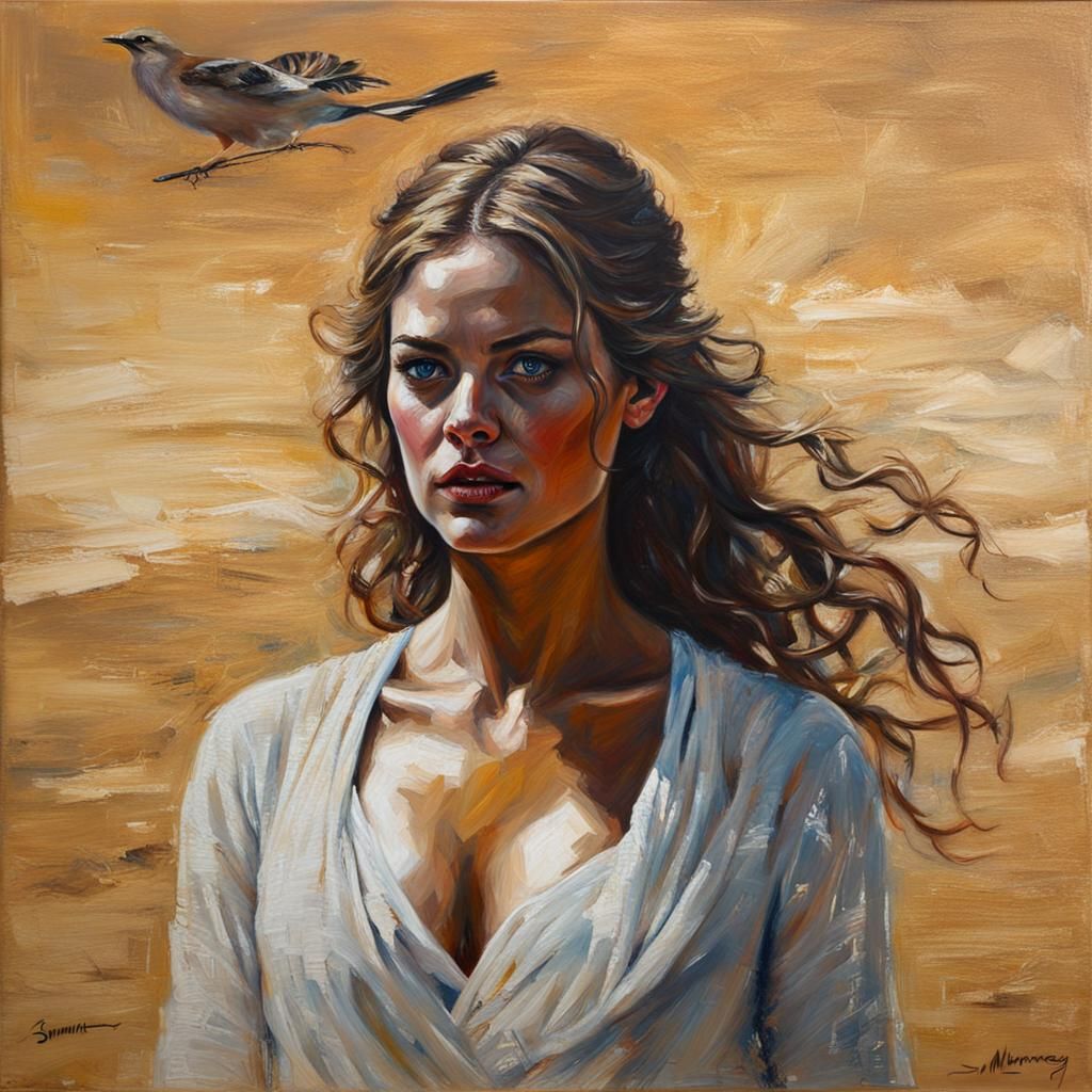 Samara Weaving Portrait in Oil Paint Style