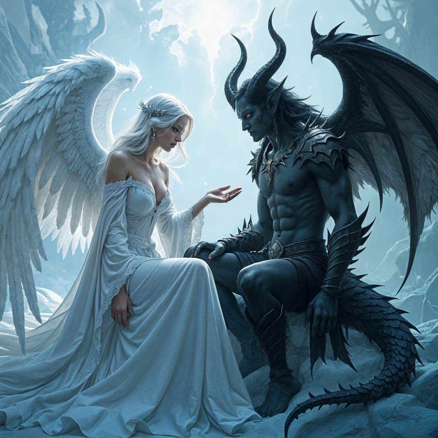 Ethereal Angel vs. Mischievous Demon in Fantasy Art