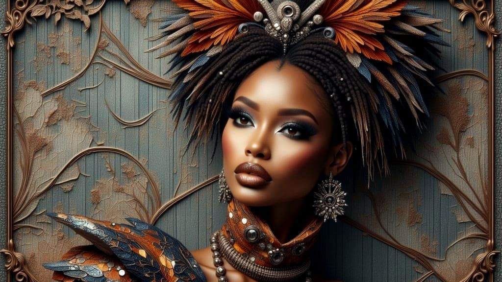 Cracked Mosaic Portrait with Blunt Bangs