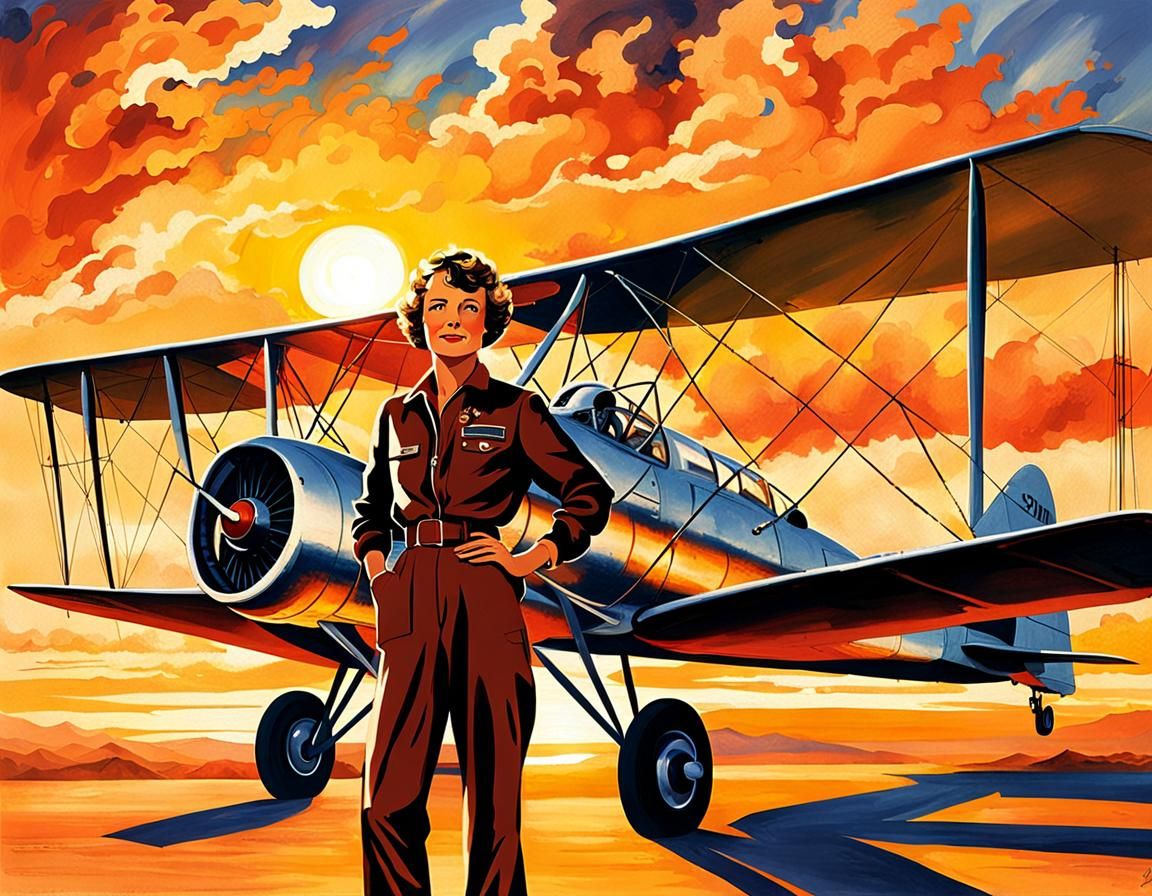 Amelia Earhart at Sunset: Aviation Pioneer