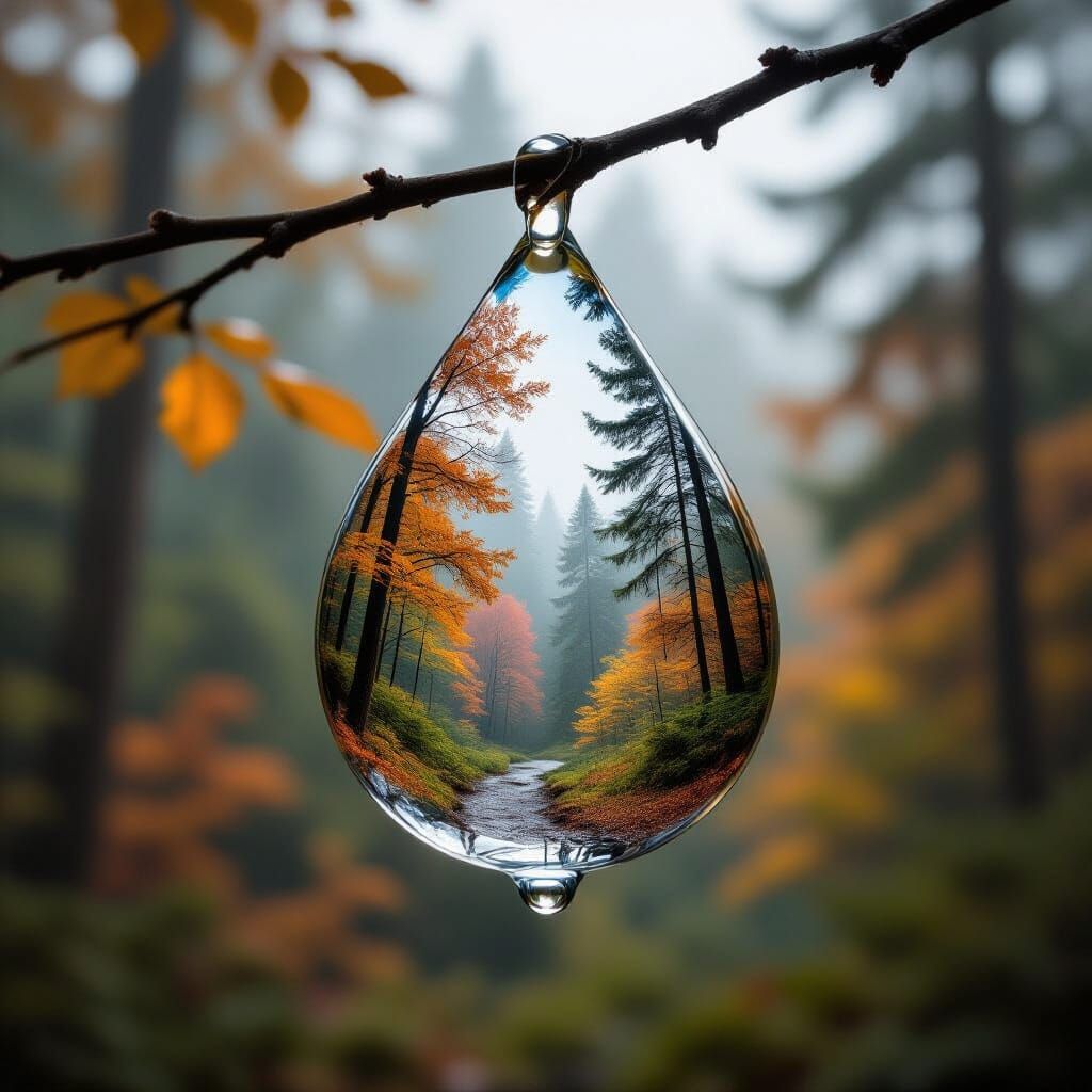 Double Exposure: Raindrop with Autumn Forest