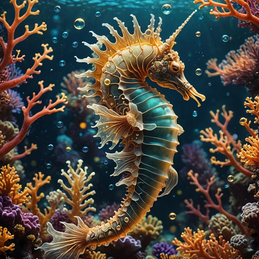 Underwater Seahorse with Glowing Fins