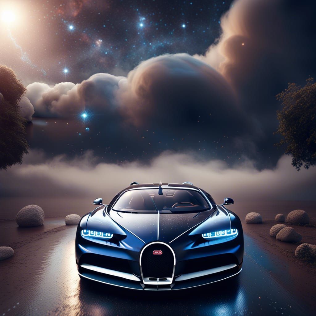 Bugatti Chiron in Galaxy Nebula, Hyperrealistic Render