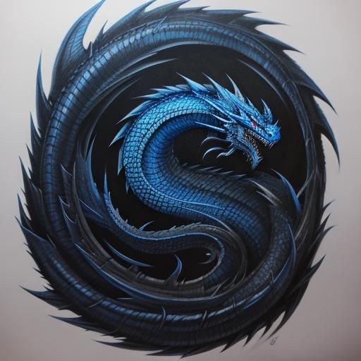 Hyperdetailed Charcoal Drawing of a Blue Dragon