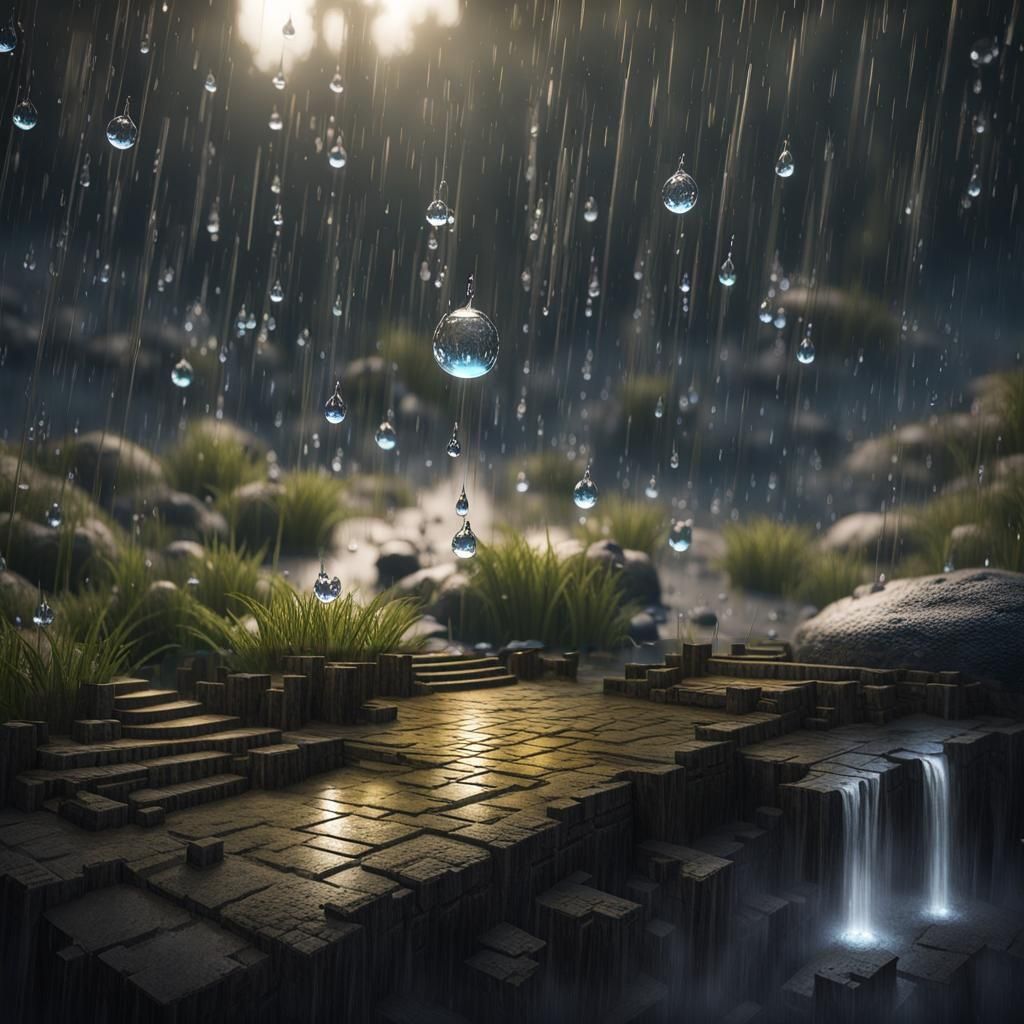 Ancient City in Rain: Dark Sky at Night