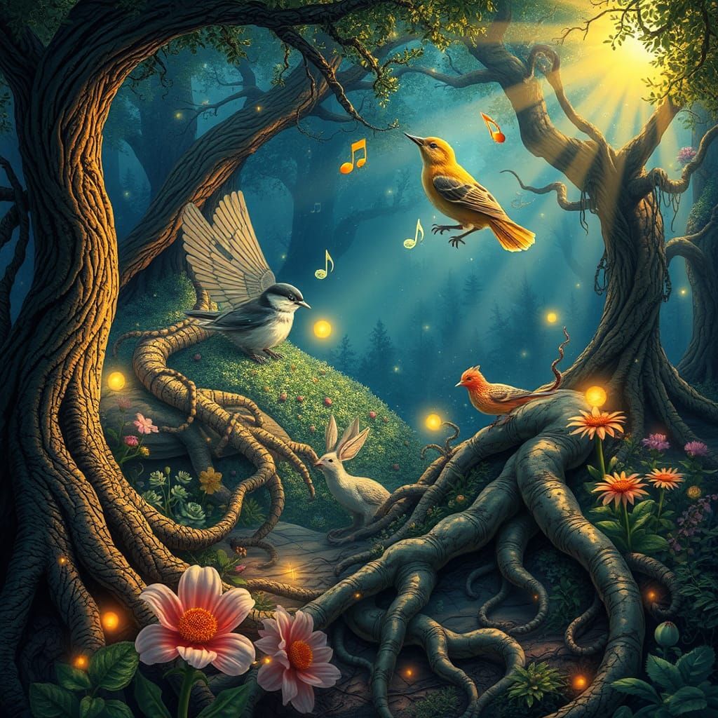 Mystical Garden with Floating Notes, Ethereal