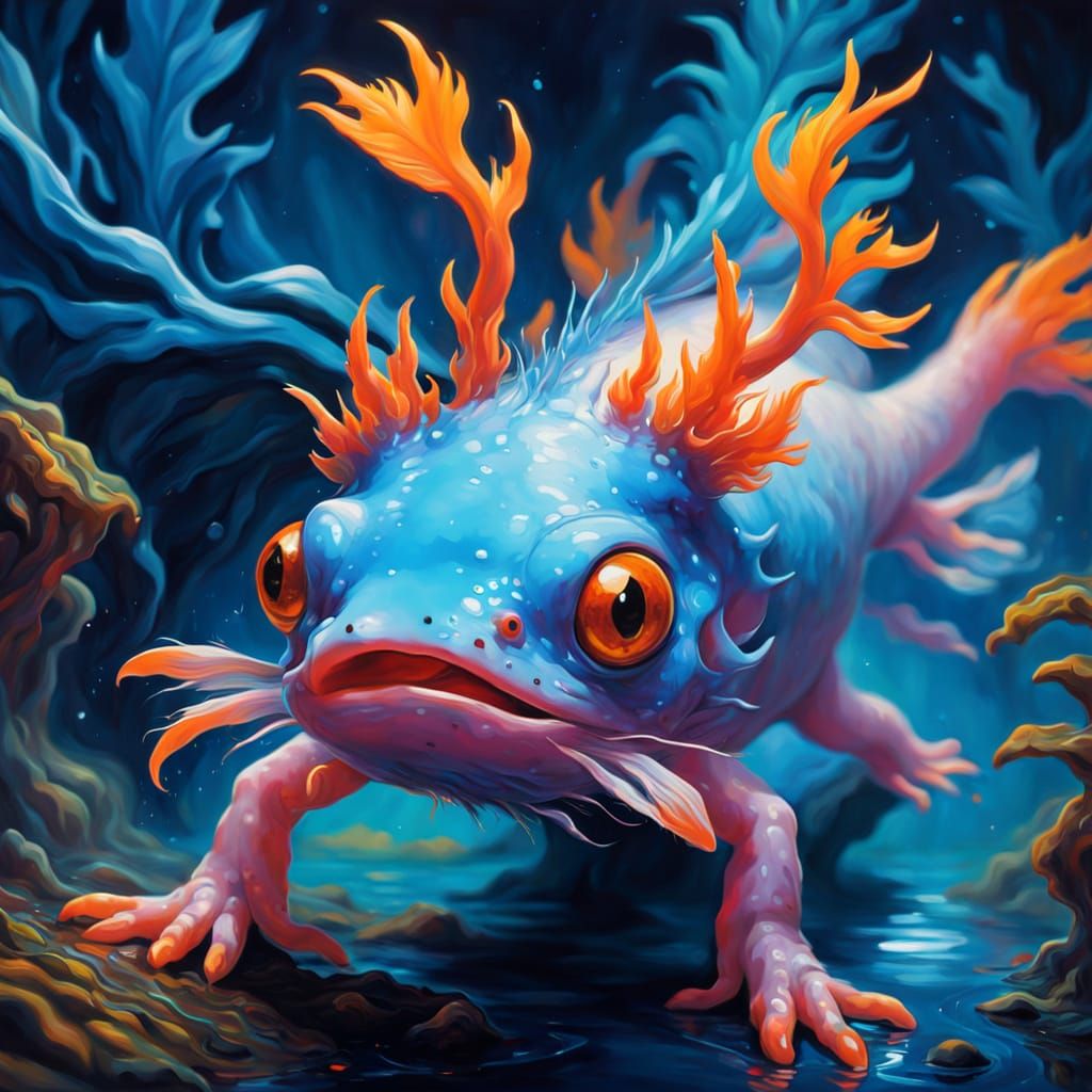 Dreamy Axolotl in Iridescent Hues