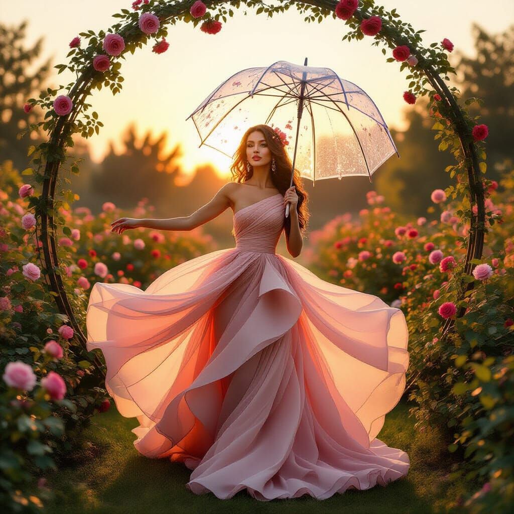 Cinematic Fashion Portrait in Enchanted Rose Garden