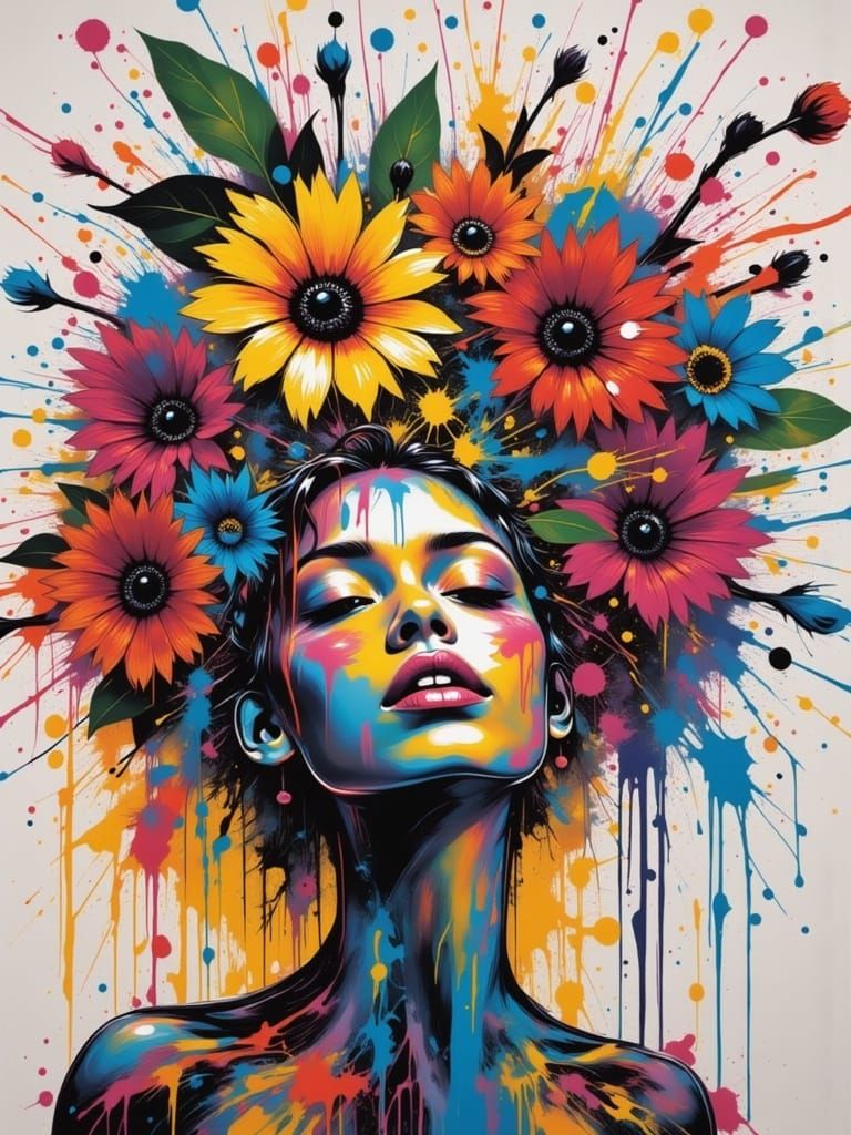 Abstract Figure of Exploding Flowers in Graffiti Style