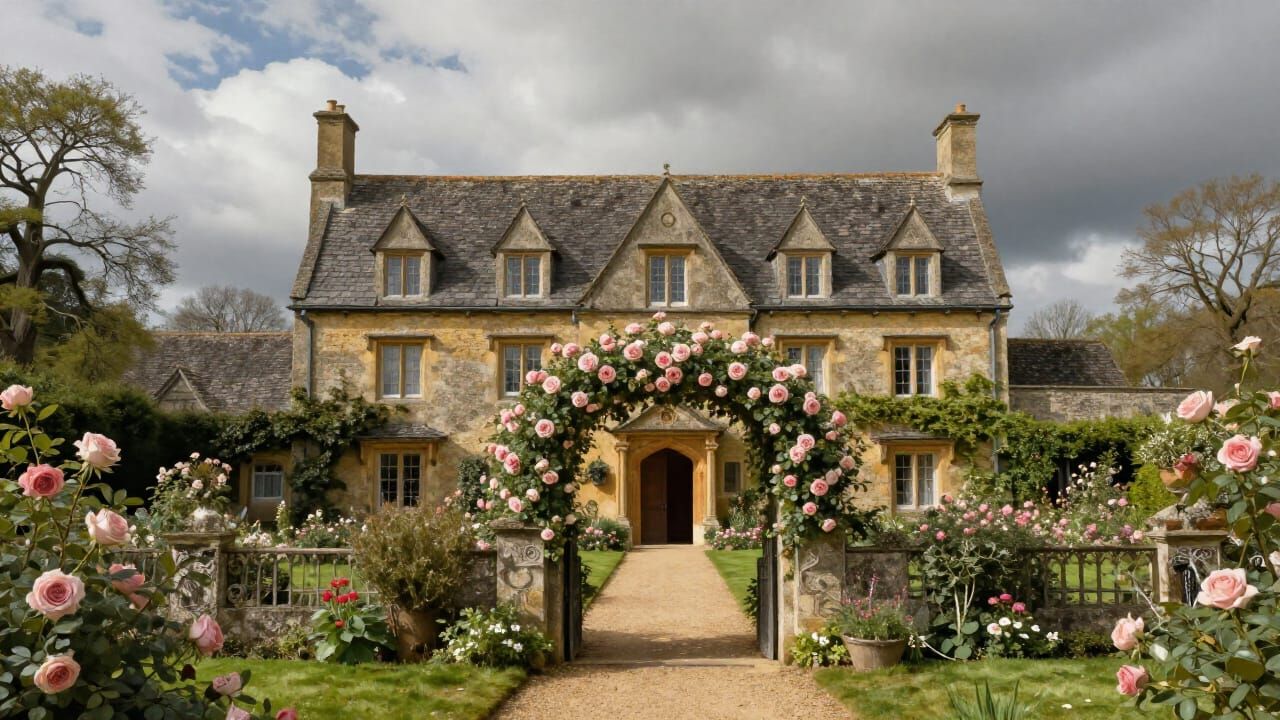 Charming Stone Country House with Rose Archway