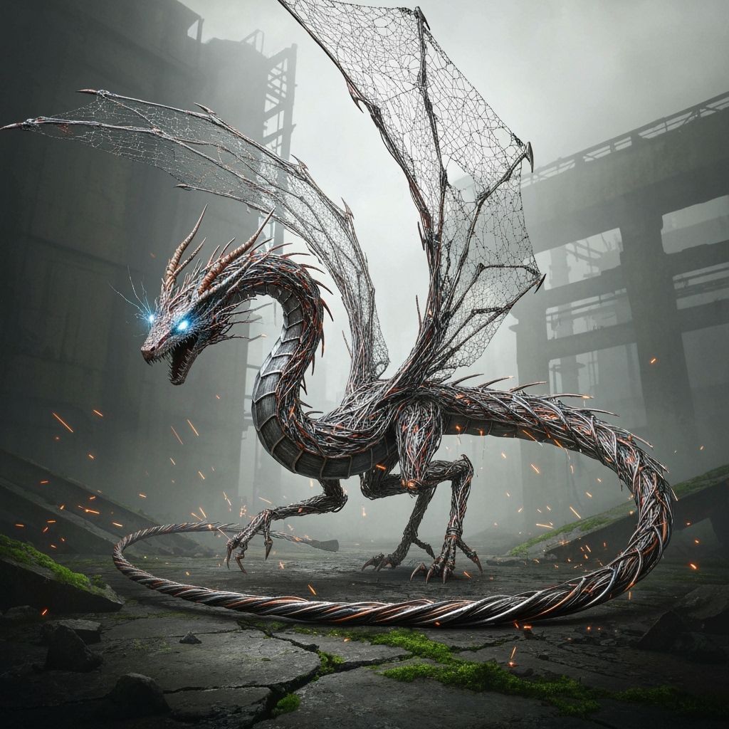 Wireborn Dragon Coils Through Industrial Wasteland