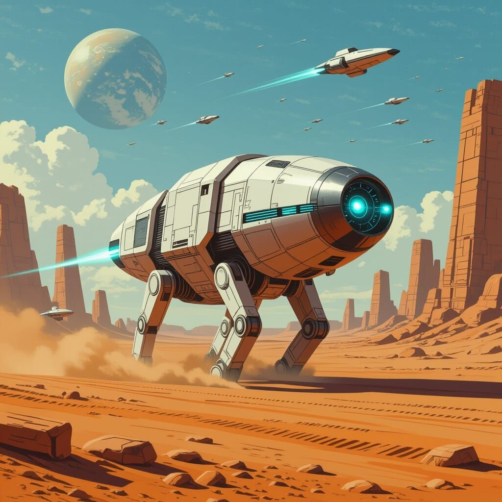 Armored Space Cow Galloping on Desert Planet