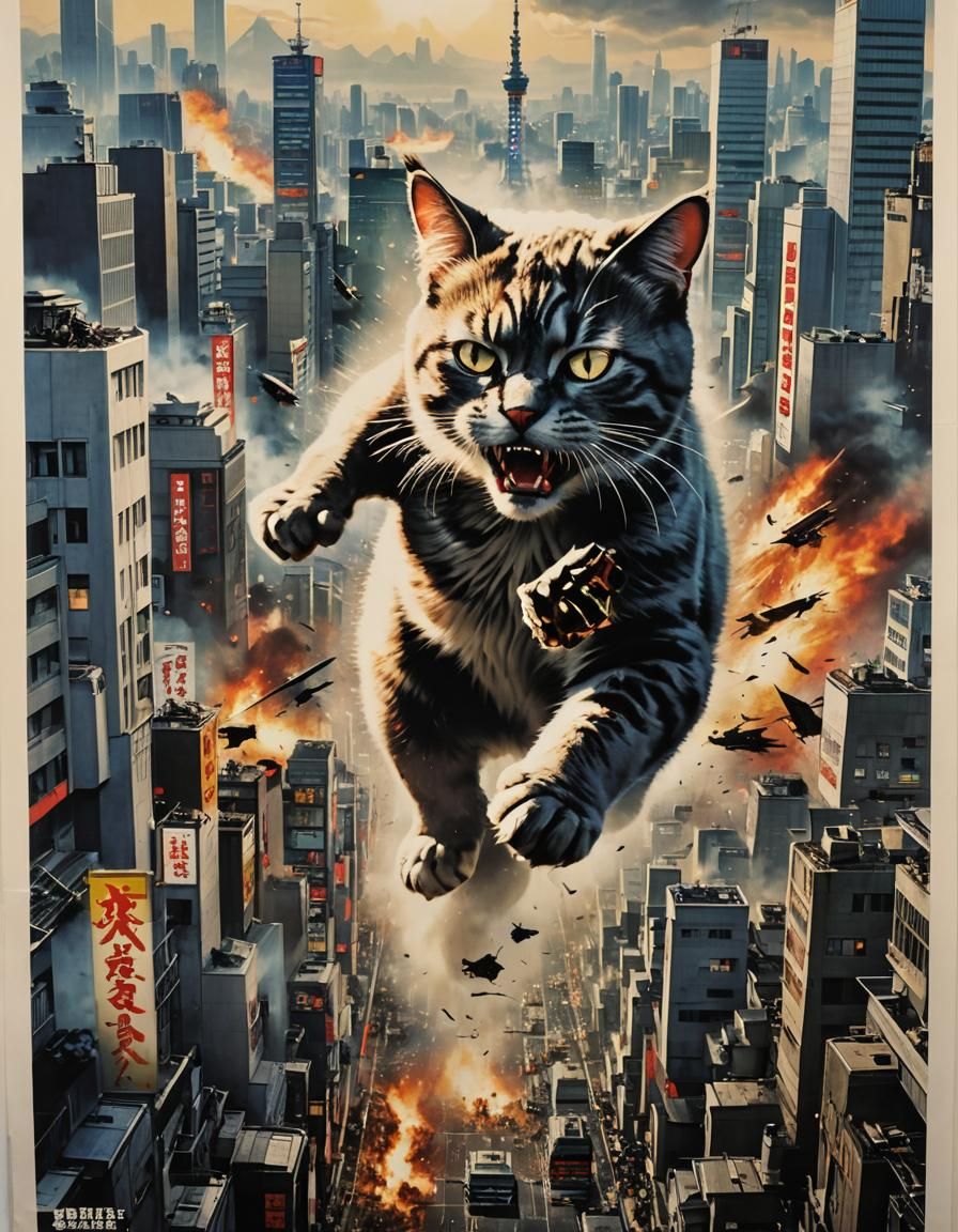 Catzilla Attacks Tokyo: A Retro Movie Poster