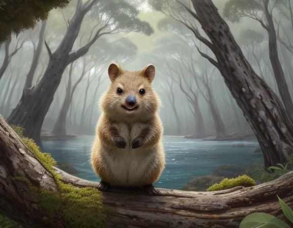 Grinning Quokka in Eucalyptus Forest Matte Painting