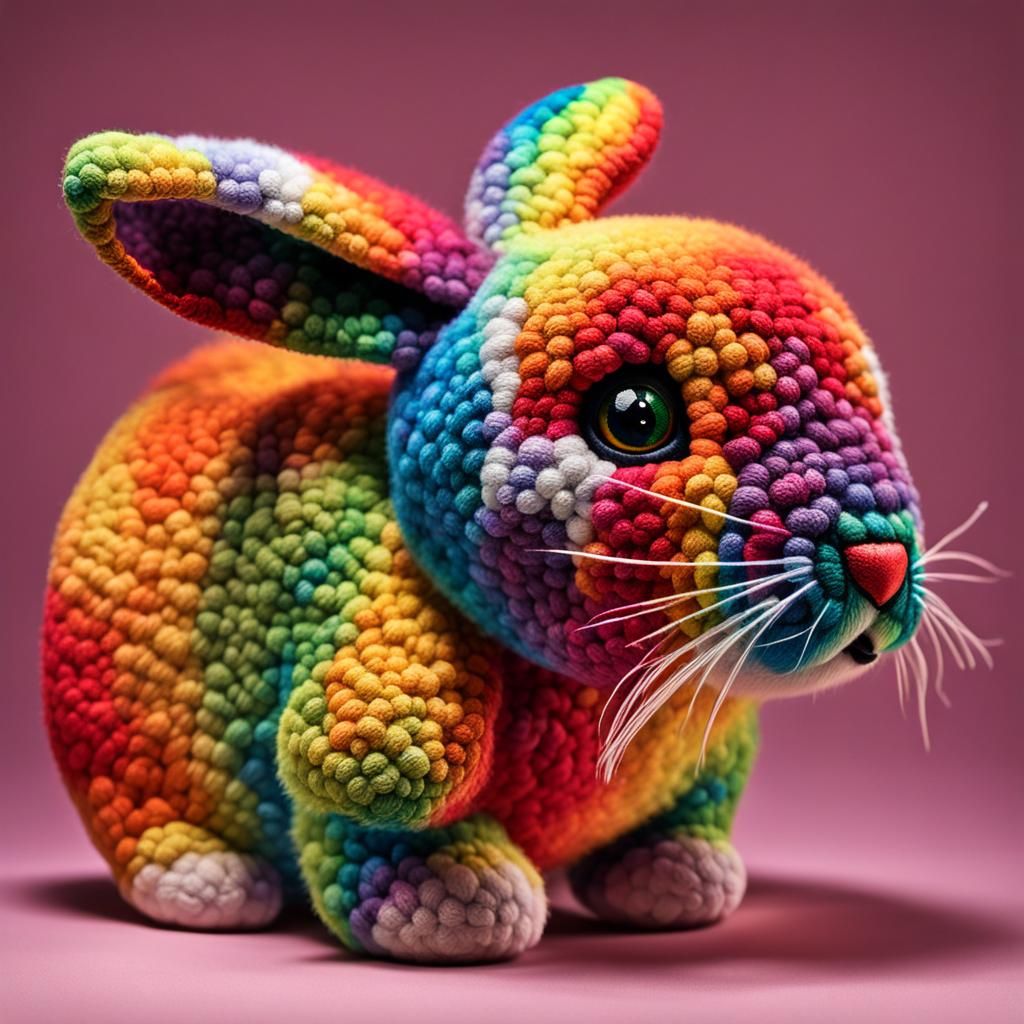 Hyperrealistic Rainbow Needlepoint Plush Rabbit