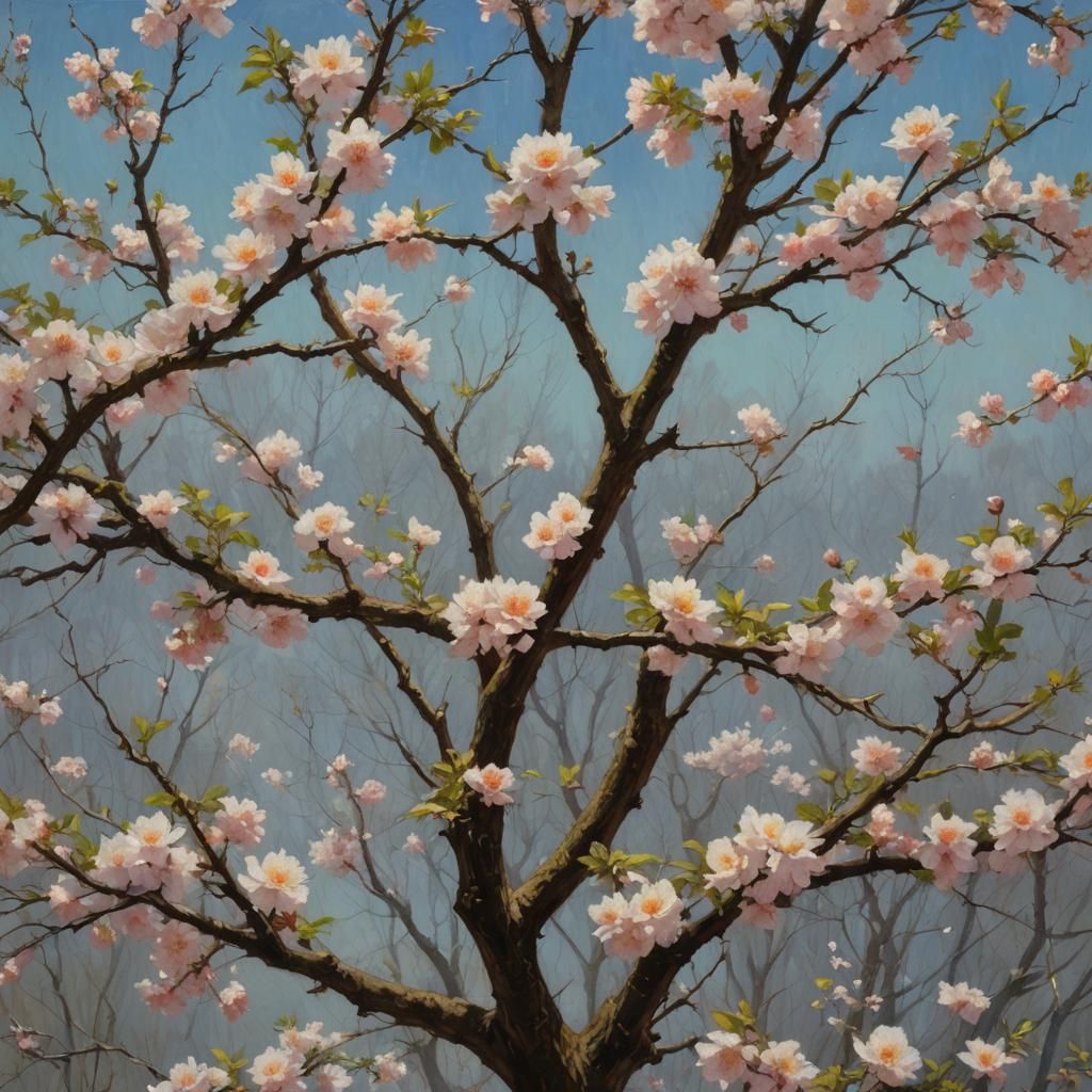 Ephemeral Blossoms Scattering: An Oil Painting