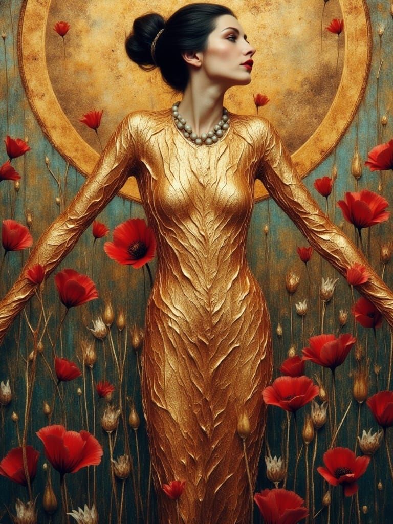 Golden Woman in Ecstatic Bliss, Inspired by Klimt