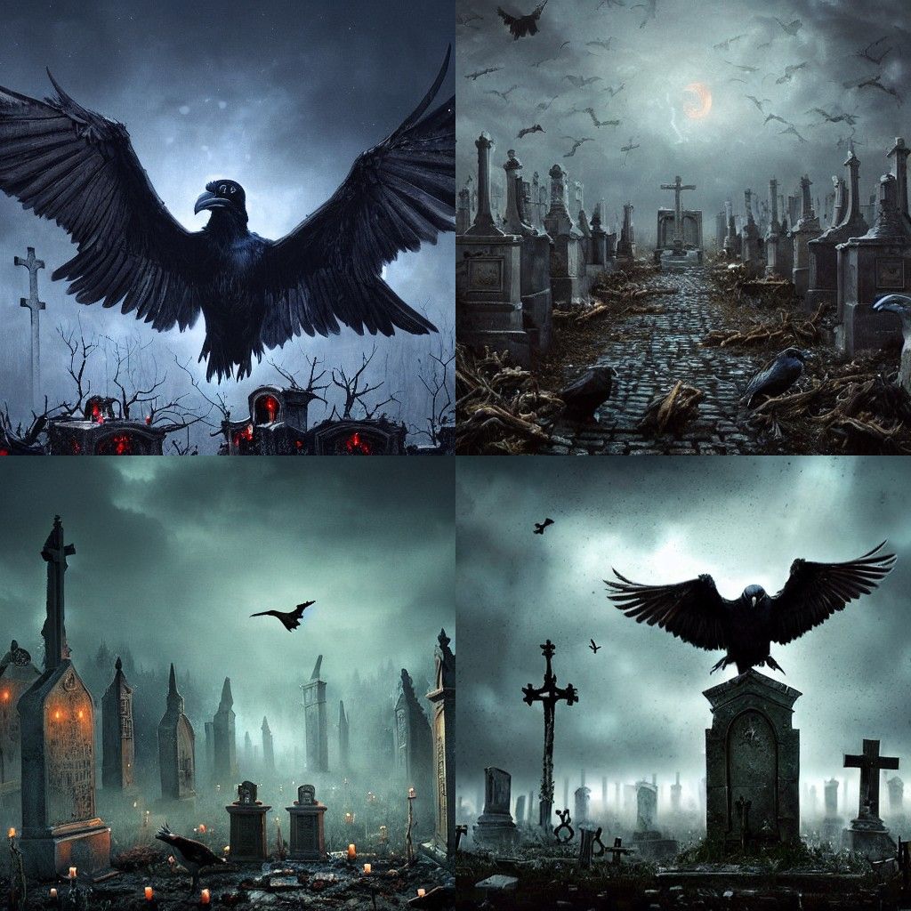 Ravens Surround Zombie in Cemetery: Gothic Art