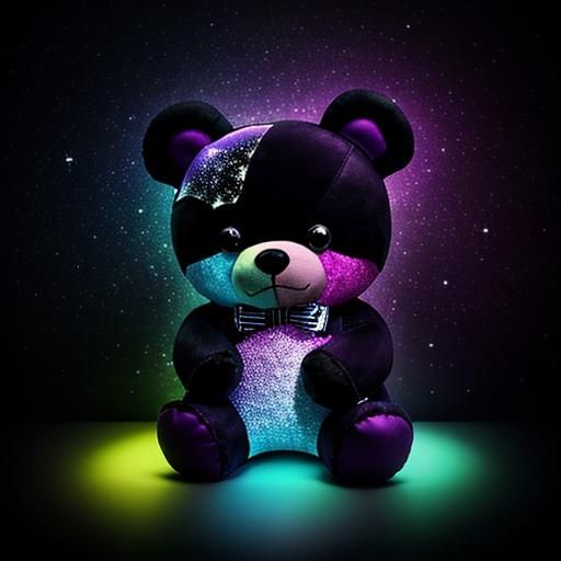 Night Sky Violet-Black Teddy Bear Plushie, Art Deco Style