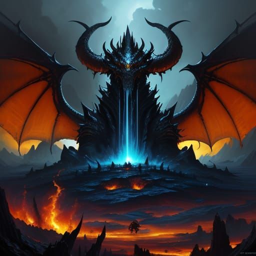 Demonic War: Vibrant Oil Painting of Fantasy Creatures