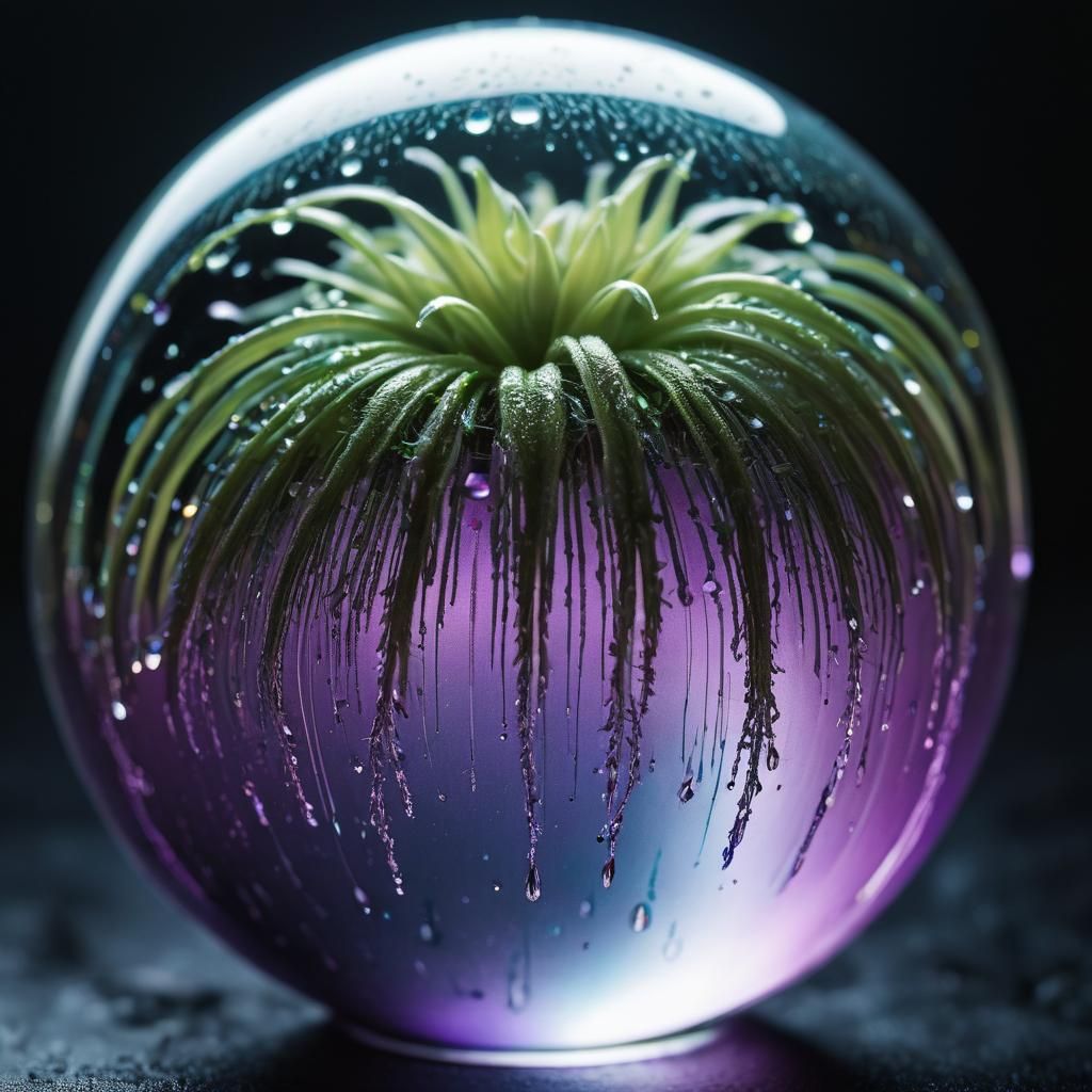 Mystical Glowing Alien Plant Inside Iridescent Sphere