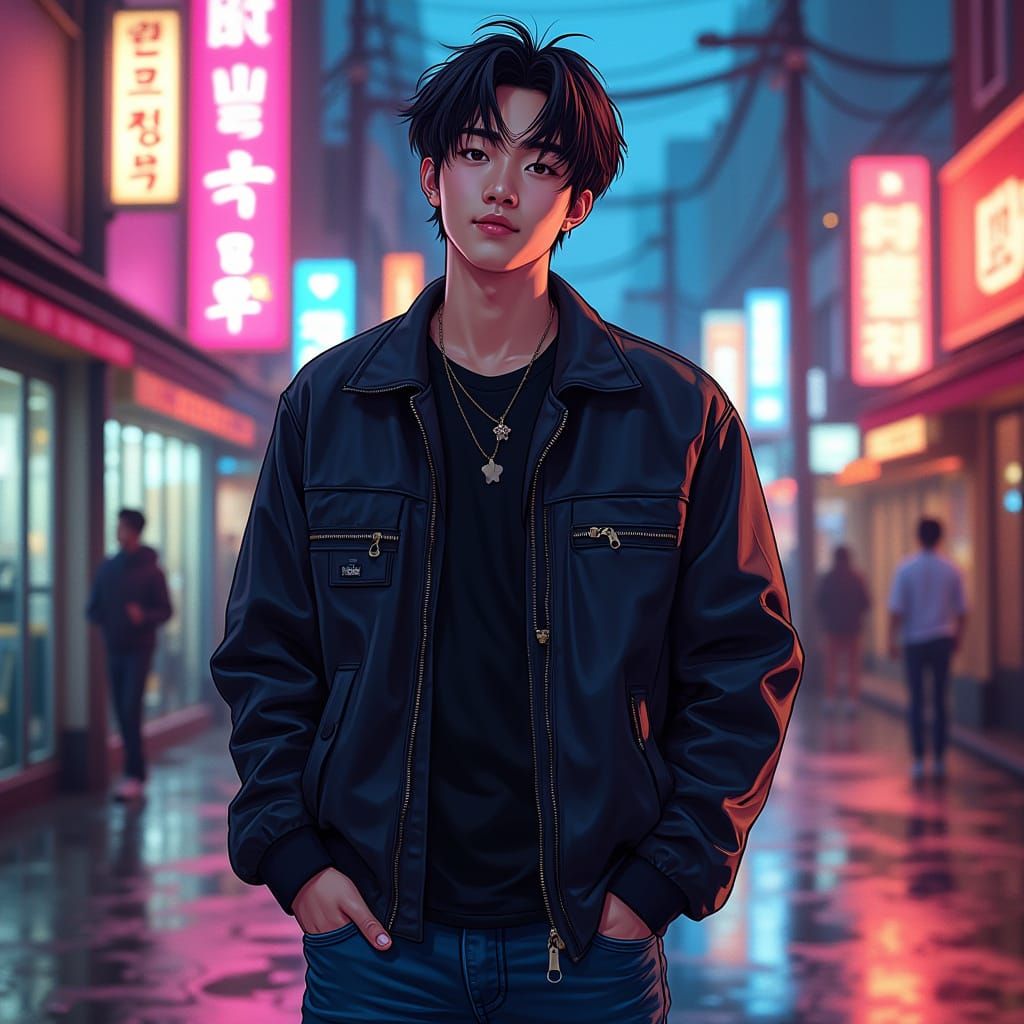 Handsome Young Asian Man in Trendy Urban Setting