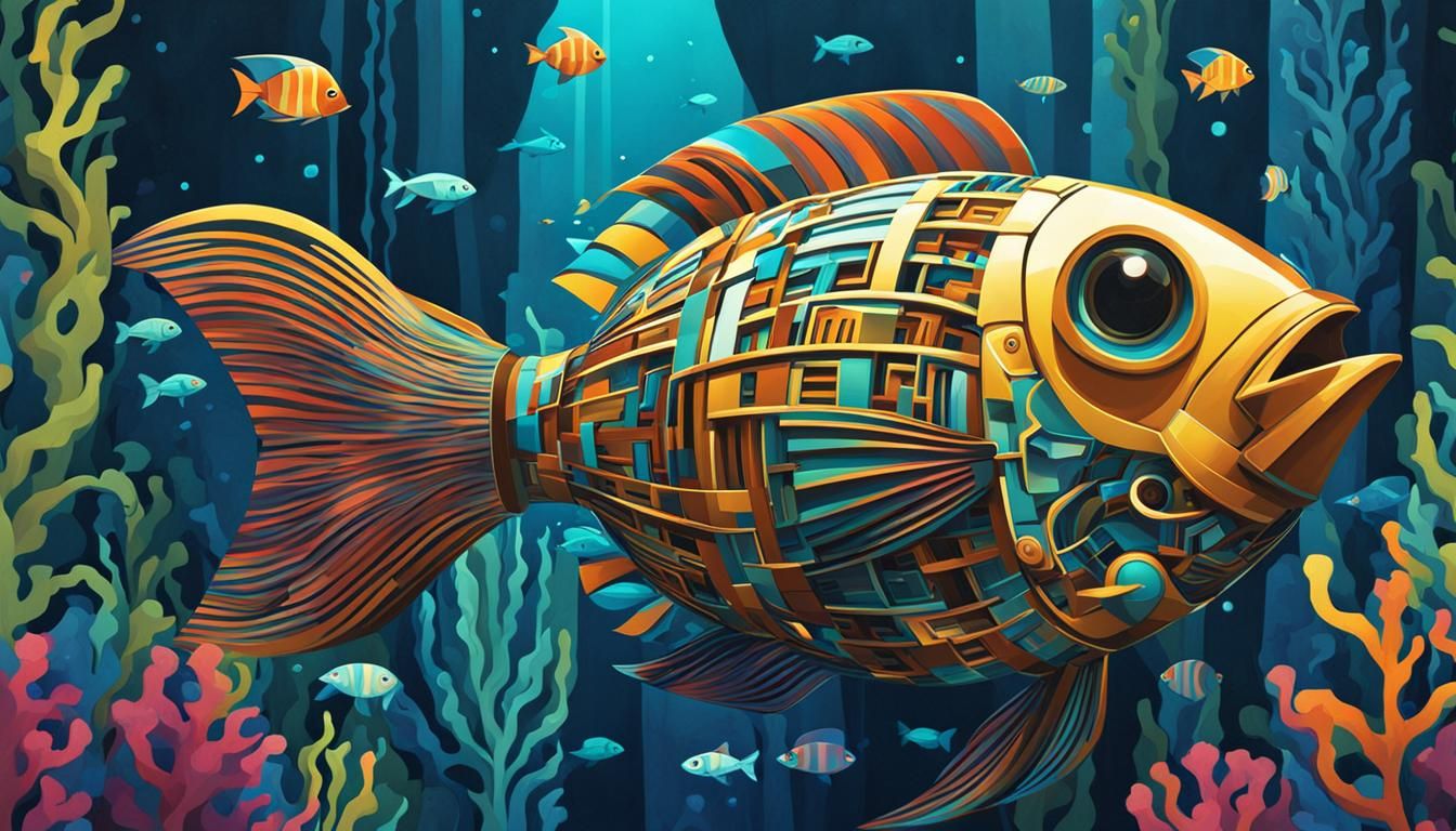 Cubist Robot Fish in Underwater Kelp Forest