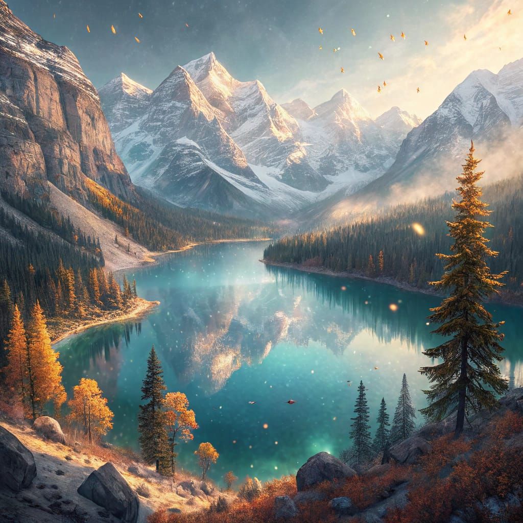 Autumn Mountain Lake: Impressionist Watercolor Painting