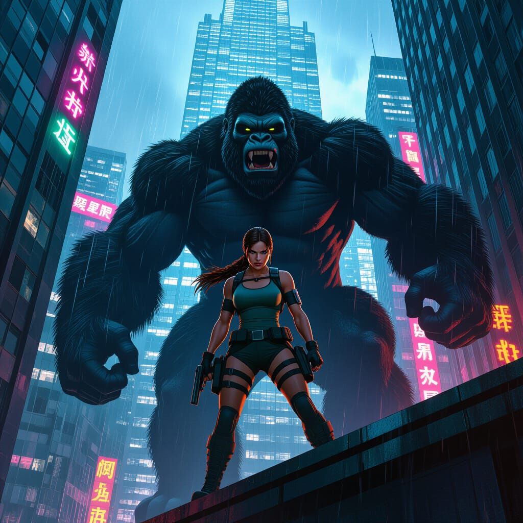 Lara Croft and King Kong Climb Skyscraper