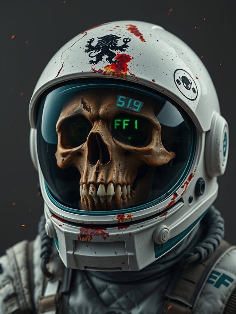 Decaying Skull in Space Helmet: Photorealistic Art
