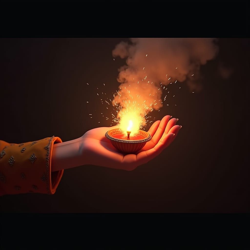 Diwali Firecracker in Woman's Hand: Detailed Matte Painting