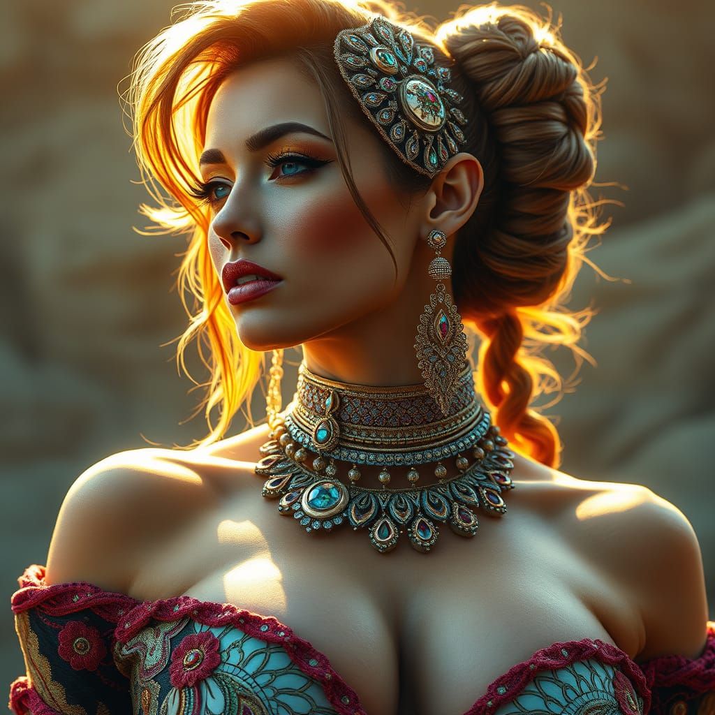 Hyperrealistic Portrait of a Muscular Woman in Colorful Futu...