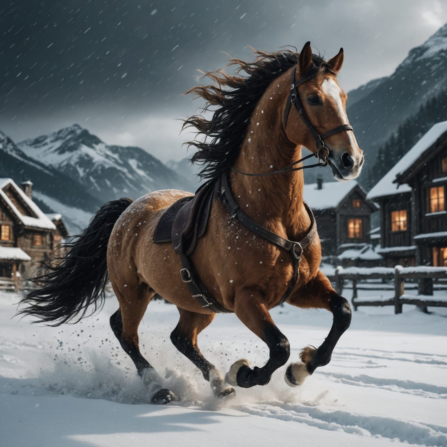 Fjord Horse Galloping Through a Winter Storm