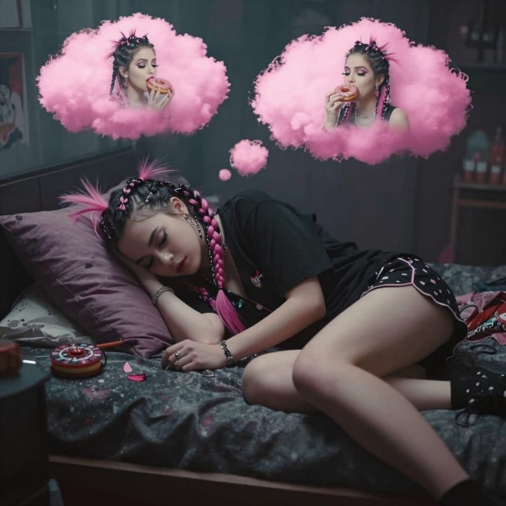 Punk Girl Asleep in Dreamy Bedroom