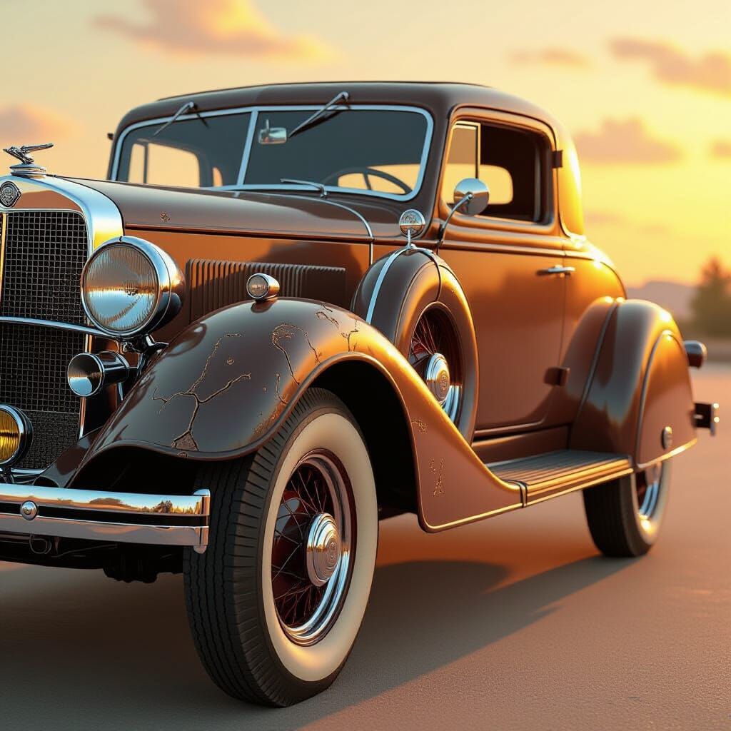 Elegant Vintage Car in Golden Light, Nostalgic Realism