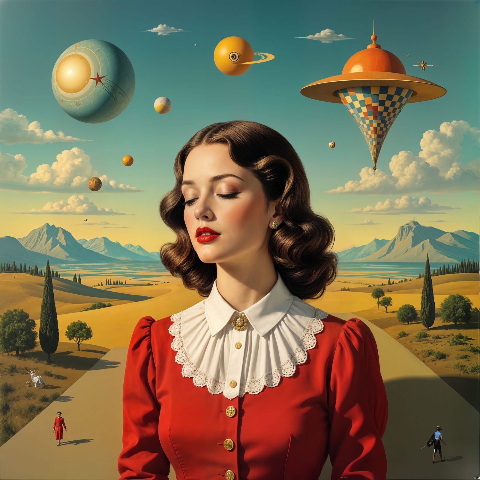 Dreamlike Surreal Scene of Sleepy Woman in Salvador Dali Sty...