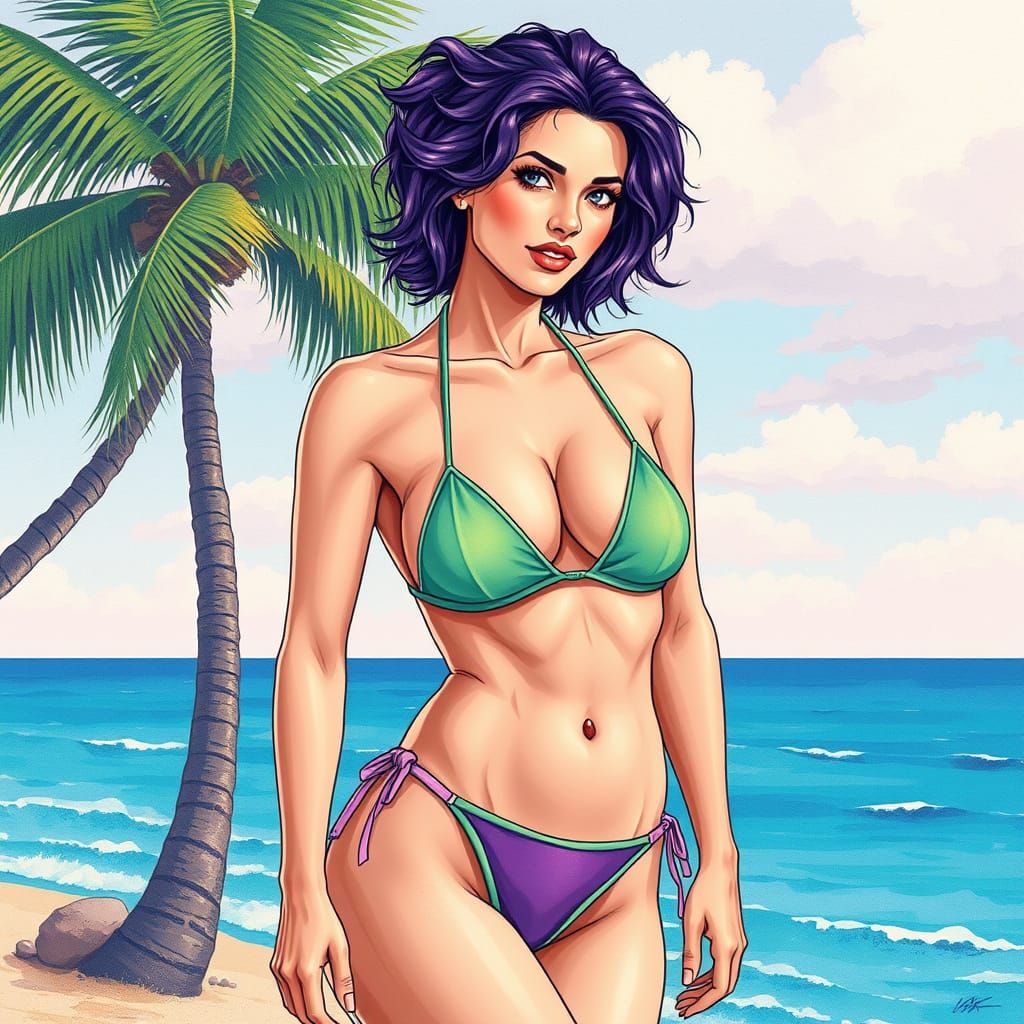 Retro 80s Comic Book Pin-Up Illustration