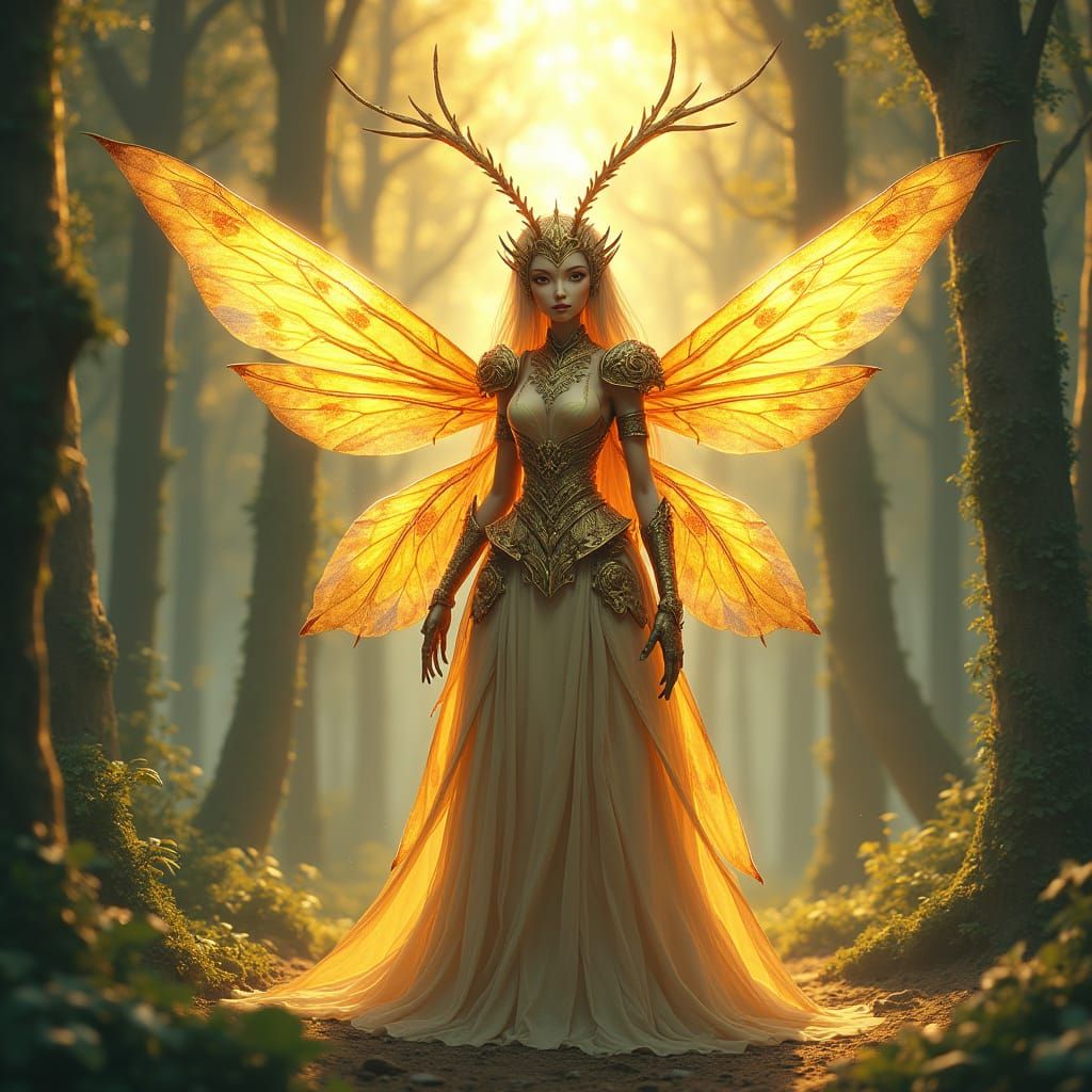 Anime Queen Ant Goddess with Humanoid Body and Iridescent Ar...