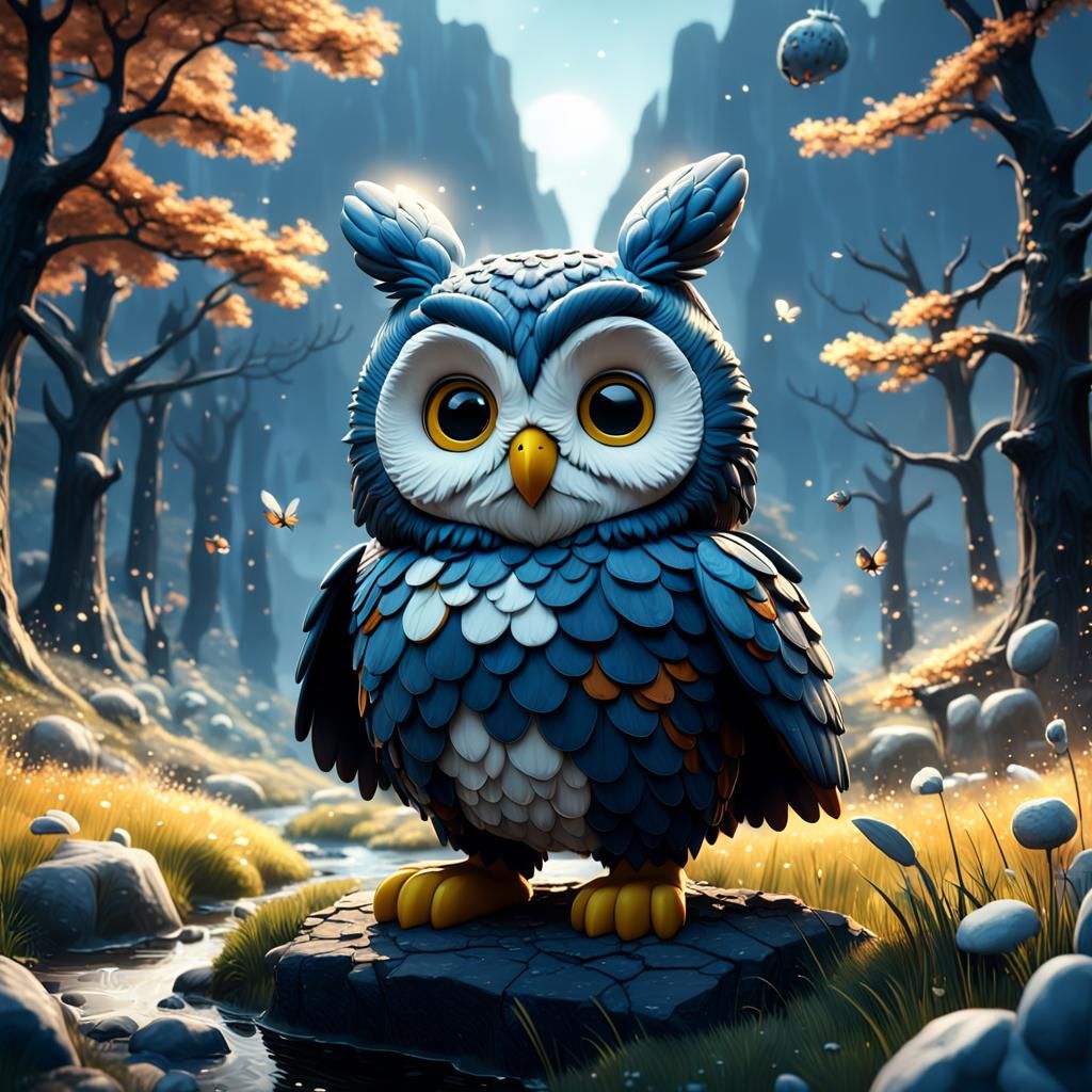 Miffy-Style Owl: Detailed Matte Painting