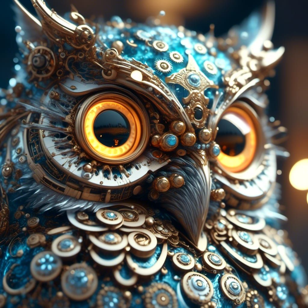 Steampunk Cat Owl in Detailed Studio Photo