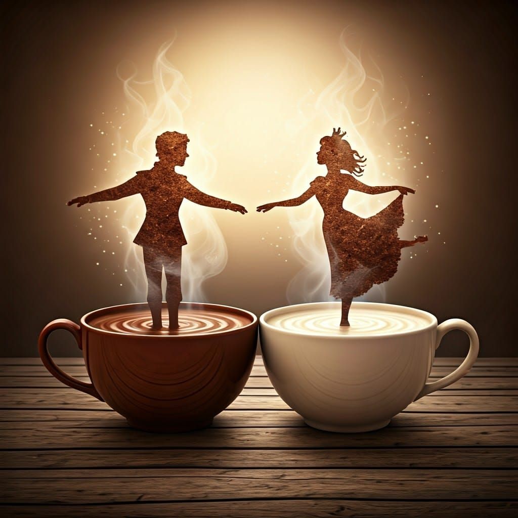 Steaming Cups Dance with Whimsical Silhouettes in a Fantasy ...