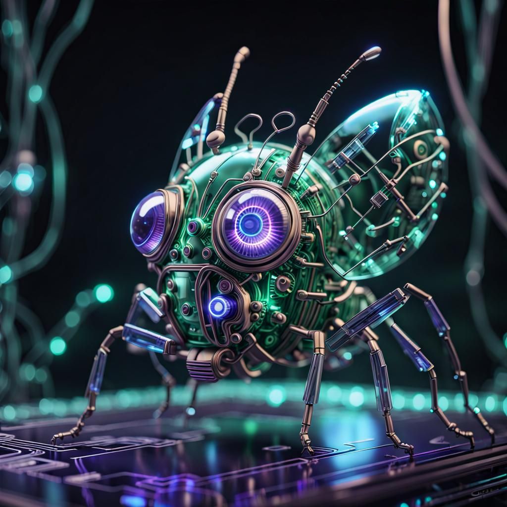 Glowing Steampunk Circuit Board Bug in 3D Digital Art