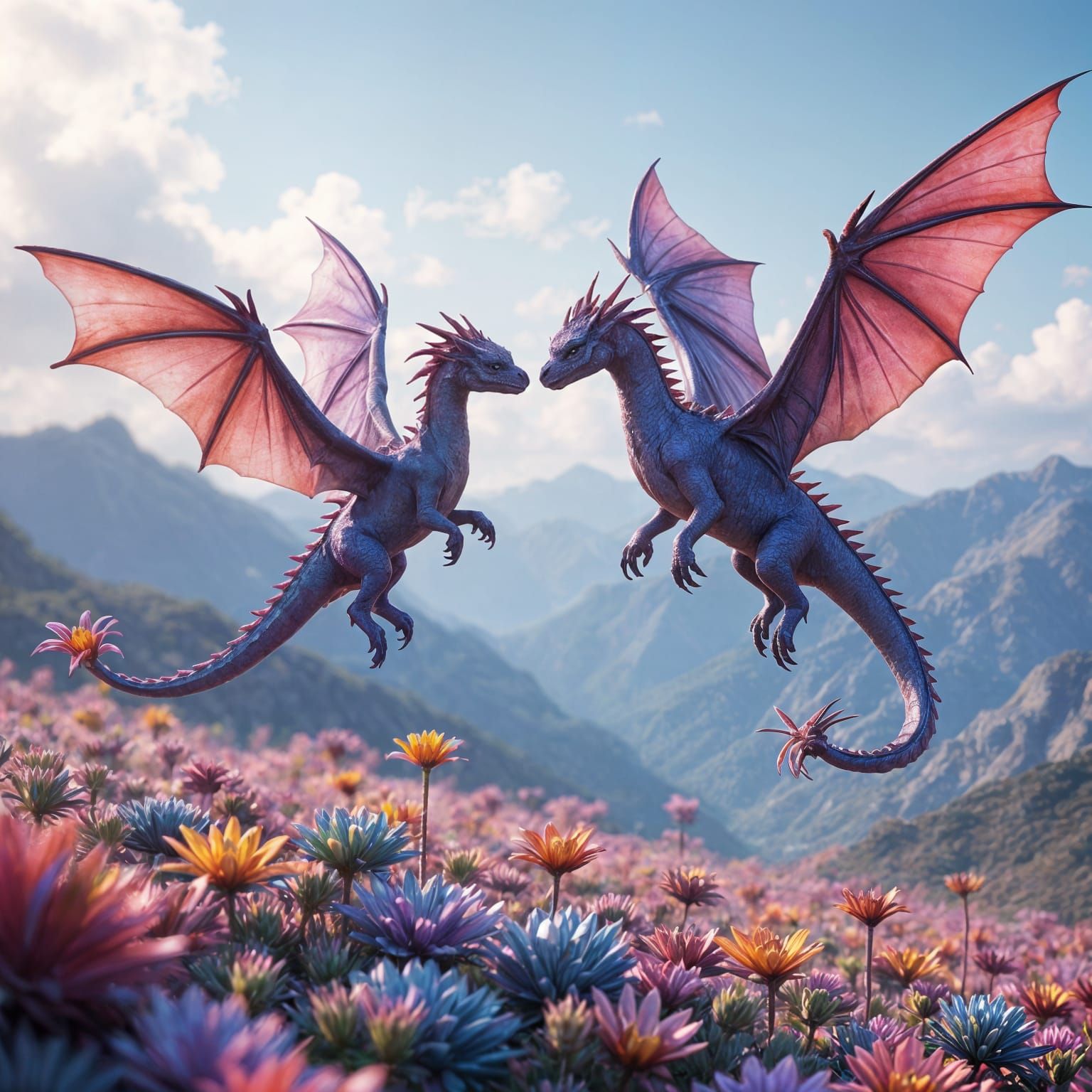 Ethereal Amethyst Dragons Dance Amidst Crystal Bloom