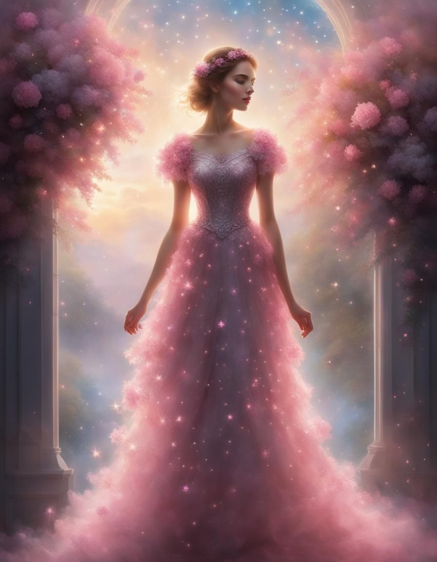 Girl in Pink Flower Dress Holding Star